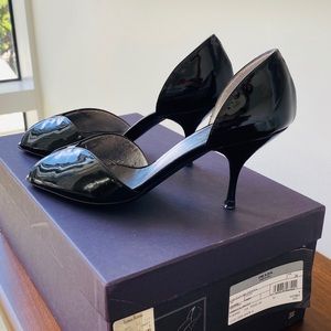 Prada Black Patent Leather Peep Toe Heels